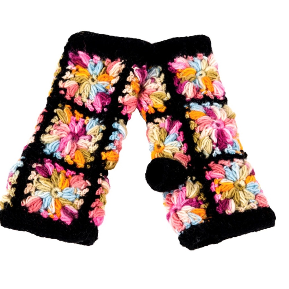 Handcrafted Black Floral Crochet Wrist Warmers